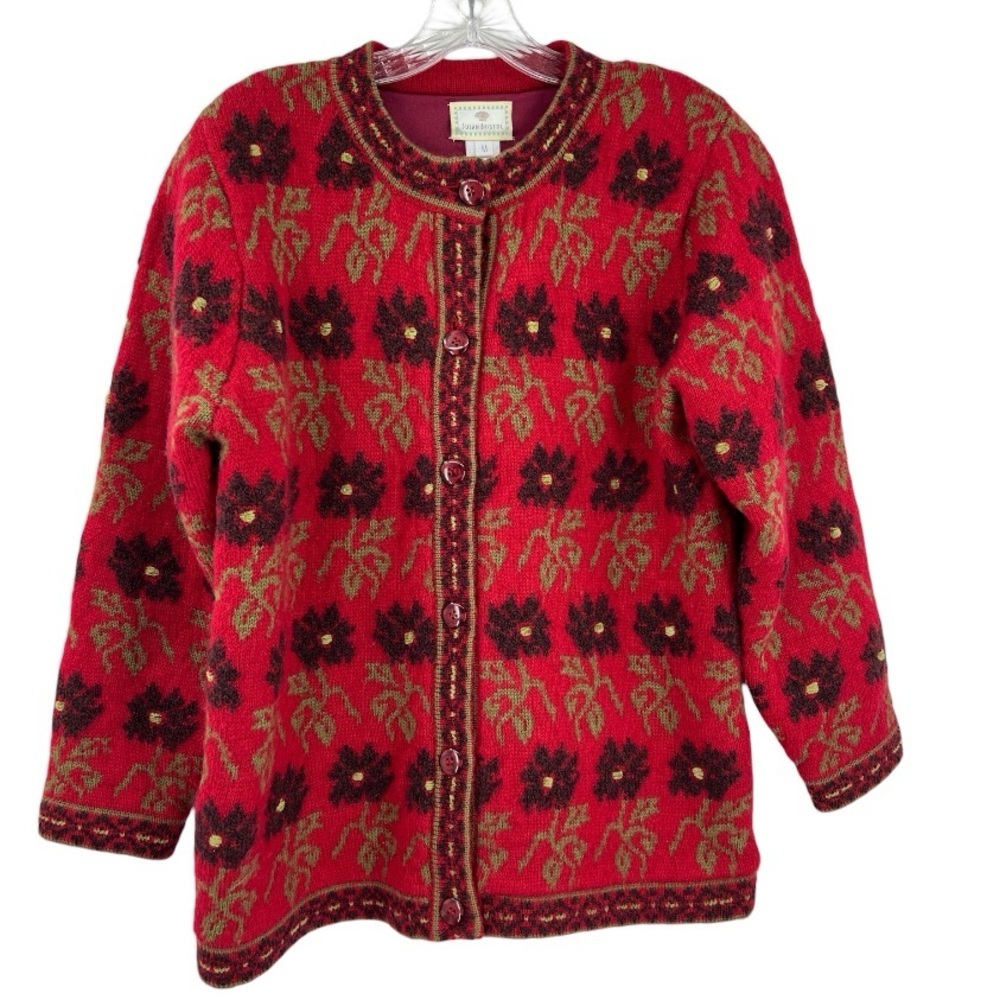 Sunsan Bristol Icelandic Design Button  Wool Mohair Blend Cardigan Red Multi SZM